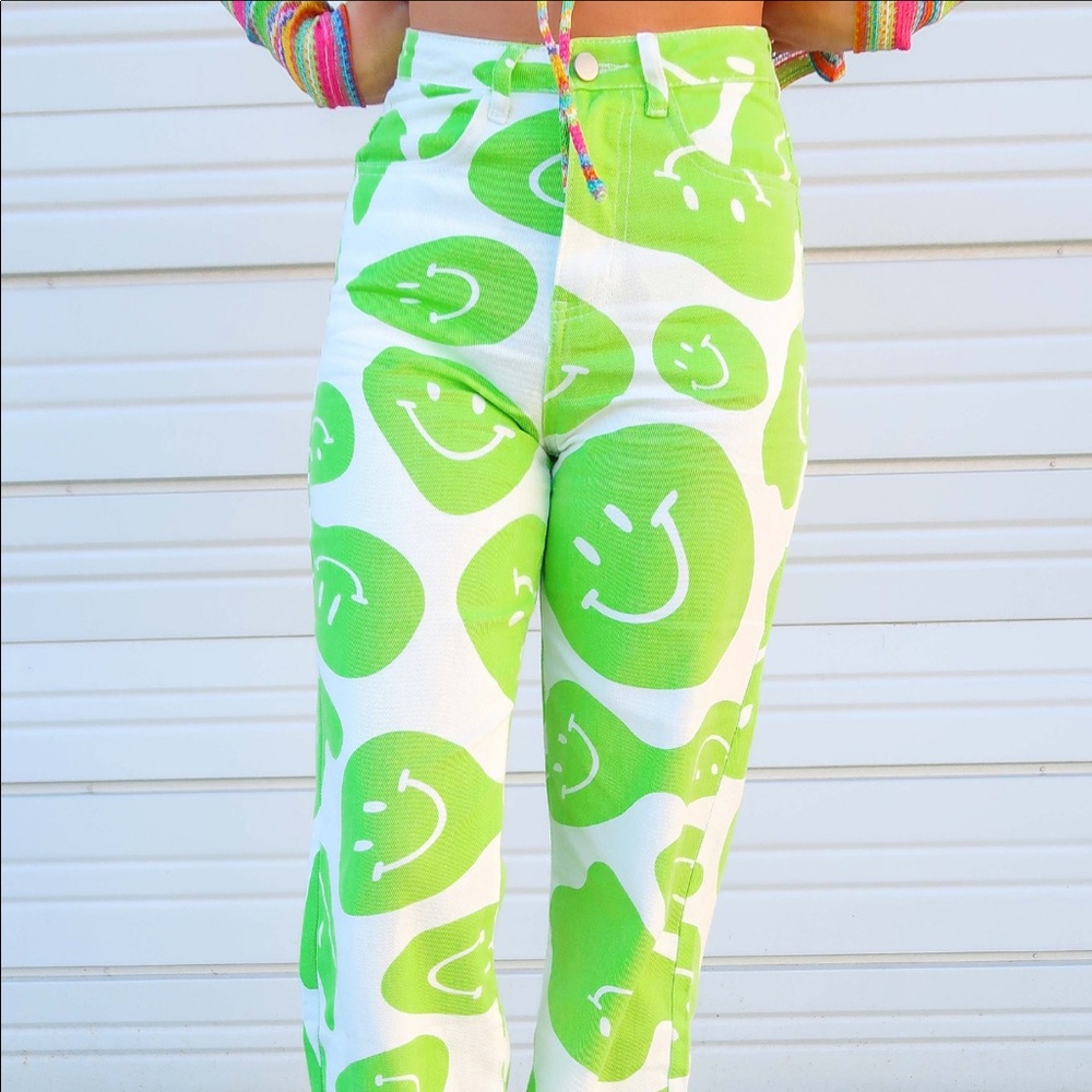 All Smiles Pants:Lime Green/White